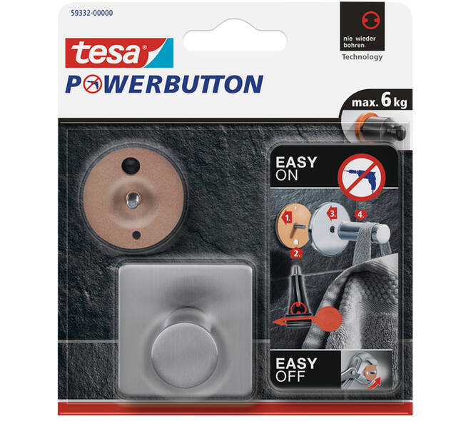 Tesa Powerbutton Classic Haak RVS Vierkant