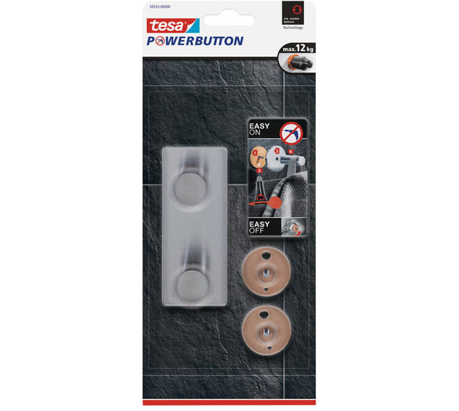 Tesa Powerbutton Classic Hakenrek RVS Duo