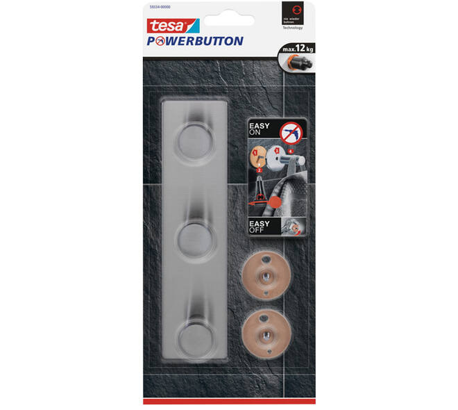 Tesa Powerbutton Classic Hakenrek RVS Trio