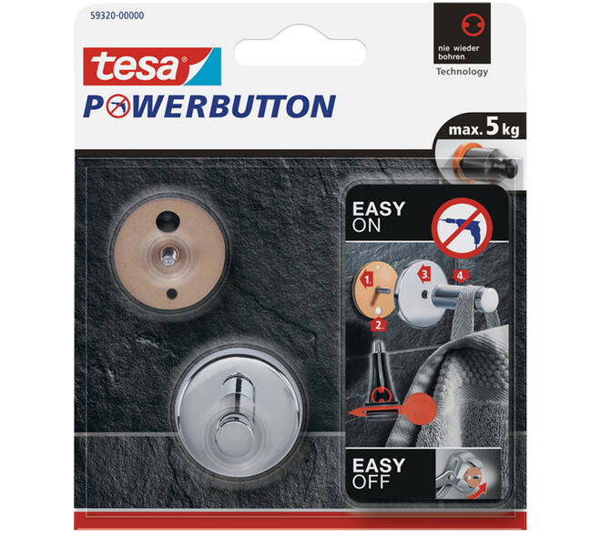 Tesa Powerbutton Universal Haak Chroom Small