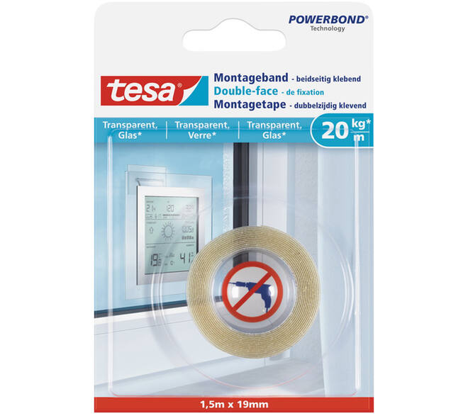 Tesa Powerbond® Montagetape Transparant 1,5M x 19 mm