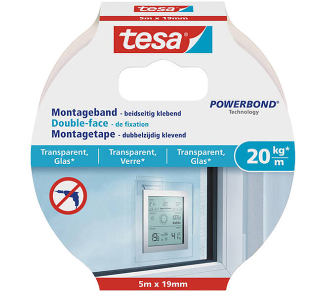 Tesa Powerbond® Montagetape Transparant 5M x 19 mm