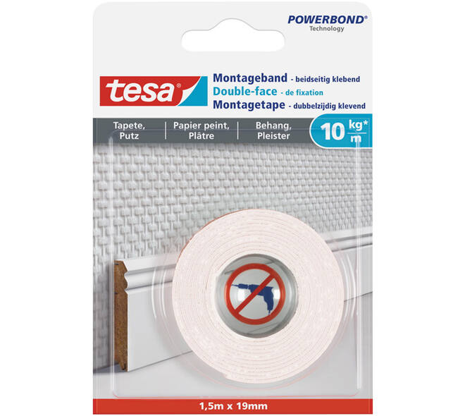 Tesa Powerbond® Montagetape Gevoelige Oppervlakken 1,5M x 19 mm