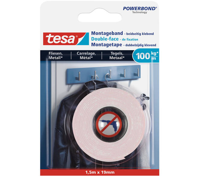 Tesa Powerbond® Montagetape Tegels & Metaal 1,5M x 19 mm