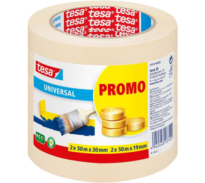 Tesa Afplakband Basic 2 x 50 m x 19 mm + 2 x 50 m x 30 mm
