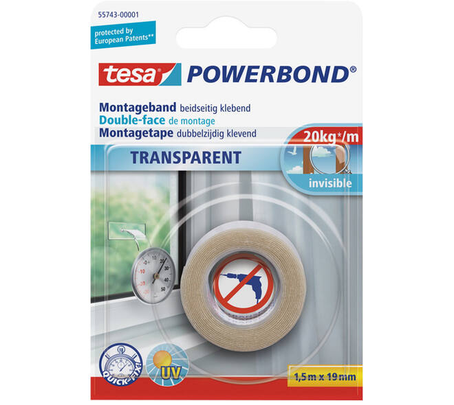 Tesa Powerbond Montagetape Transparant 1,5M x 19 mm