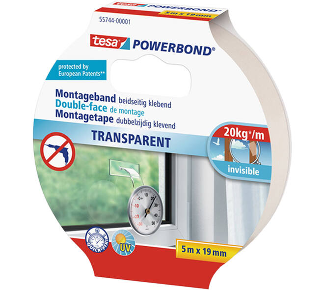 Tesa Powerbond Montagetape Transparant 5M x 19 mm