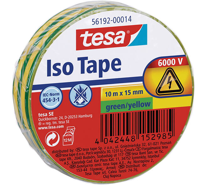 Tesa Electrische Isolatie 10M x 15 mm Groen/Geel