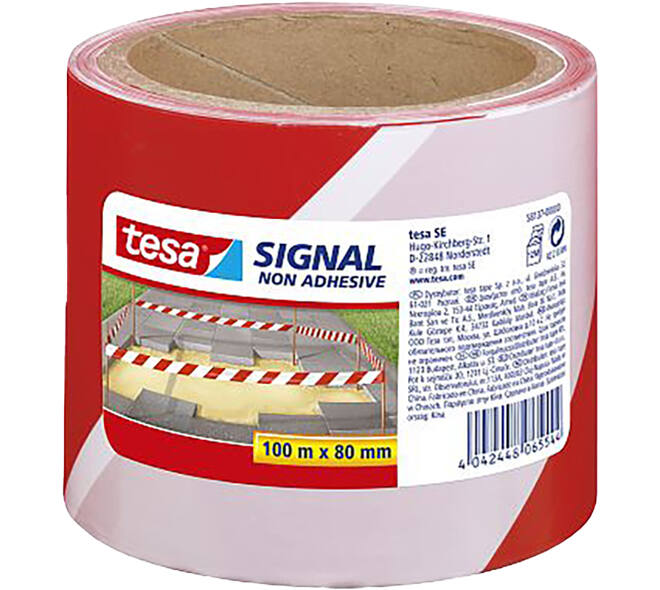 Tesa Signal Afzetlint Non Adhesive 100M x 80 mm Rood/ Wit
