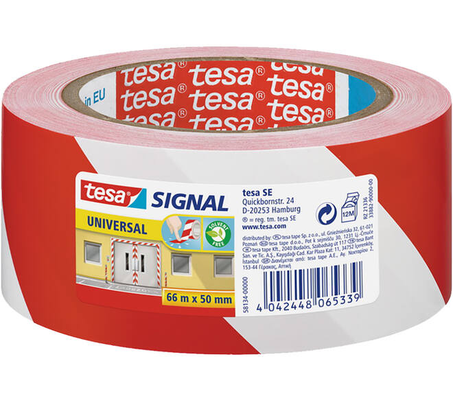 Tesa Signal Pp Waarschuwingstape 66M x 50 mm Rood/ Wit