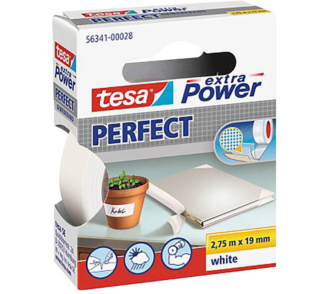 Tesa Extra power Perfect 2.75 m x 19 mm Wit Ophangdoosje