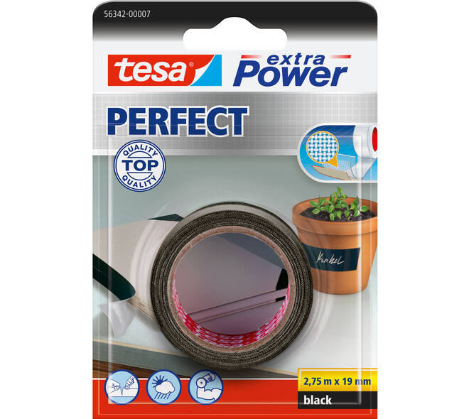 Tesa Extra Power Perfect 2.75 m x 19 mm Zwart Blisterverpakking