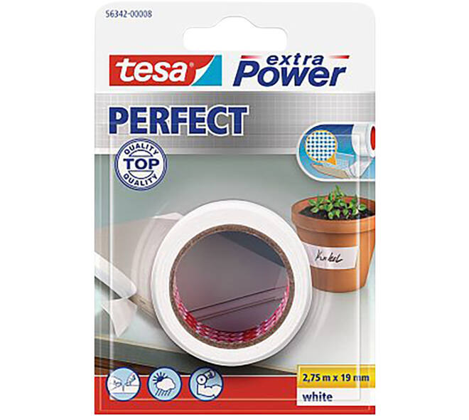 Tesa Extra Power Perfect 2.75 m x 19 mm Wit Blisterverpakking