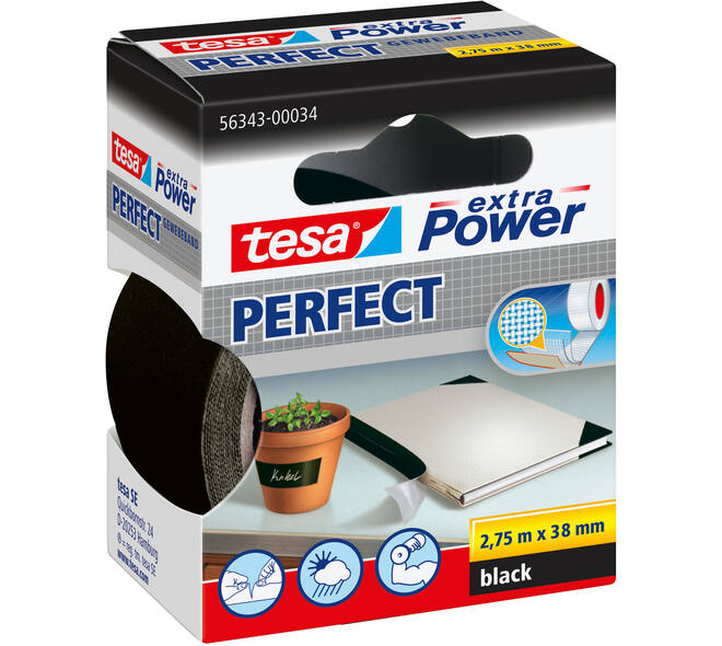 Tesa Extra Power Perfect 2.75 m x 38 mm Zwart Ophangdoosje