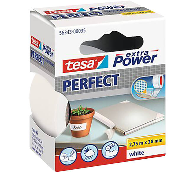 Tesa Extra Power Perfect 2.75 m x 38 mm Wit Blisterverpakking
