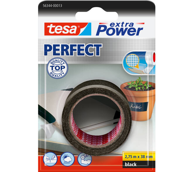 Tesa Extra Power Perfect 2.75 m x 38 mm Zwart Blisterverpakking