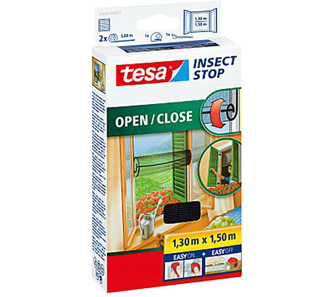 Tesa Open/Close Vliegenhor Voor Ramen 1,3M x 1,5M Zwart