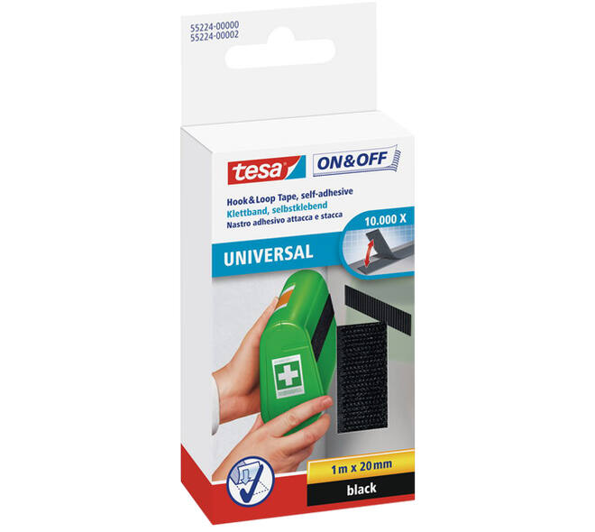 Tesa On&Off Klittenband 1M x 20 mm (Kleven) Zwart