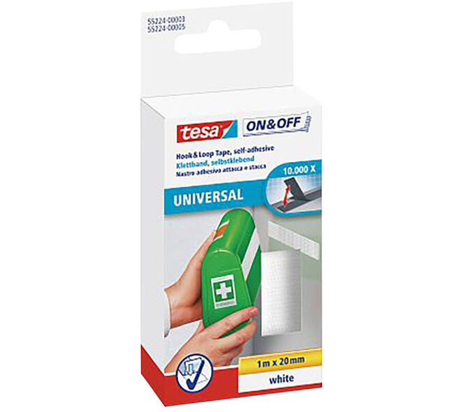 Tesa On&Off Klittenband 1M x 20 mm (Kleven) Wit