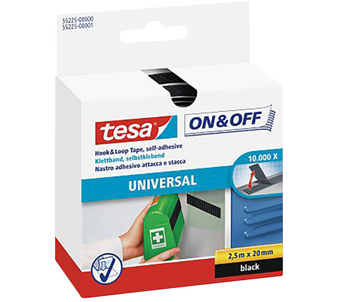 Tesa On&Off Klittenband 2,5M x 20 mm (Kleven) Zwart