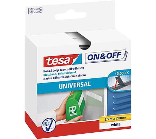 Tesa On&Off Klittenband 2,5M x 20 mm (Kleven) Wit