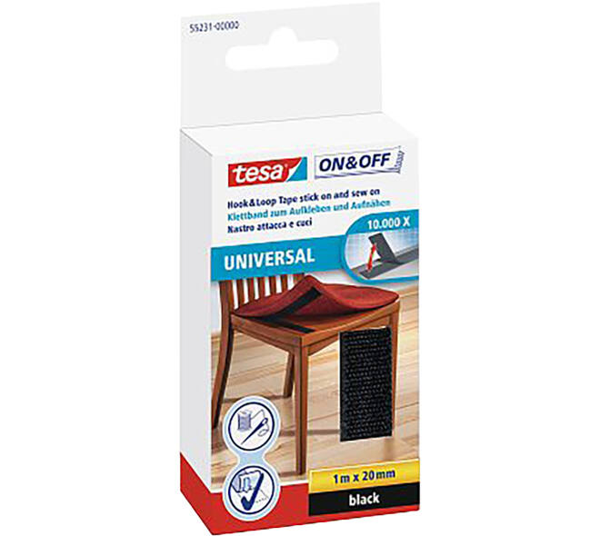 Tesa On&Off Klittenband 1M x 20 mm (Naaien & Kleven) Zwart