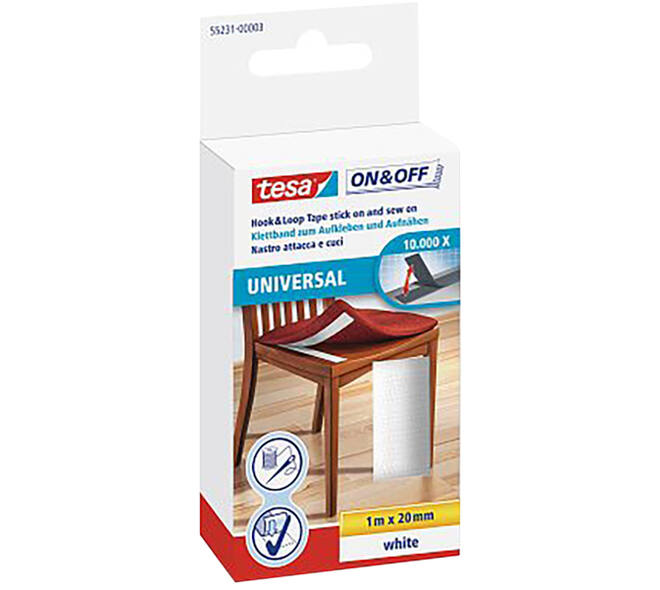 Tesa On&Off Klittenband 1M x 20 mm (Naaien & Kleven) Wit