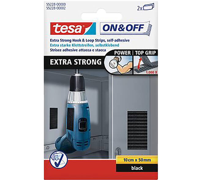 Tesa On&Off Extra Sterk Strips 100 mm x 50 mm Zwart