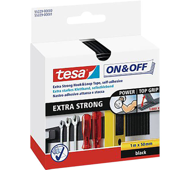 Tesa On&Off Extra Sterk Klittenband 1M x 50 mm Zwart