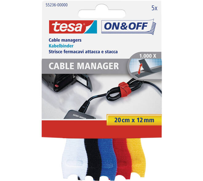 Tesa On&Off Cable Manager Small 200 mm x 12 mm 5 st