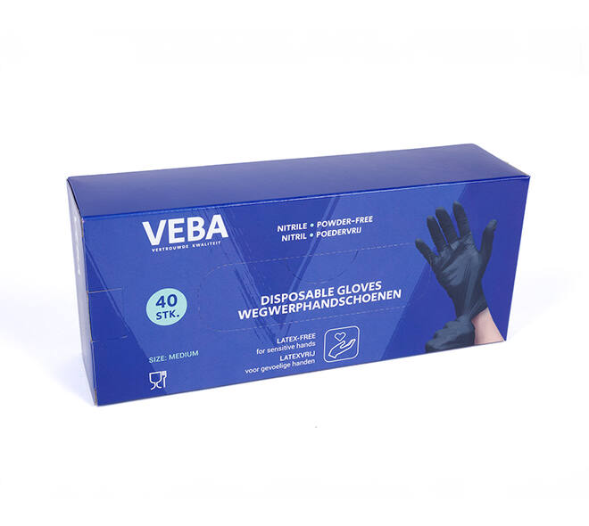 VEBA Handschoen Nitril Poeder& Latexvrij Zwart 40 st M