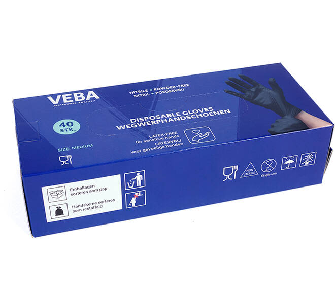 VEBA Handschoen Nitril Poeder& Latexvrij Zwart 40 st M