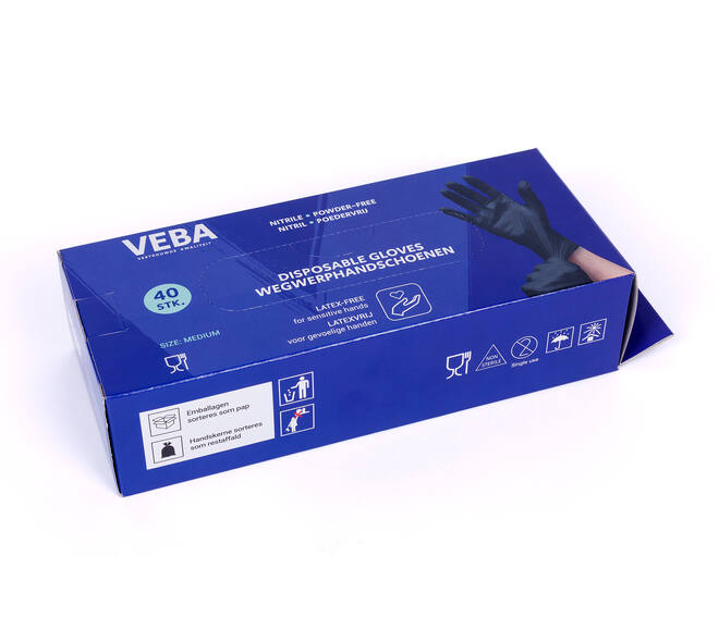 VEBA Handschoen Nitril Poeder& Latexvrij Zwart 40 st M