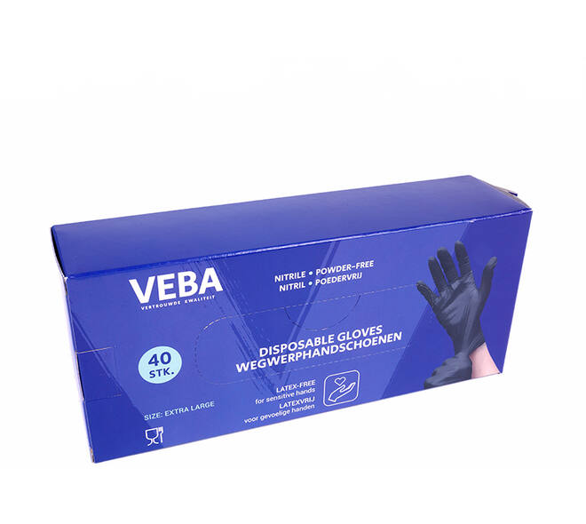 VEBA Handschoen Nitril Poeder& Latexvrij Zwart 40 st XL