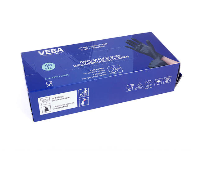 VEBA Handschoen Nitril Poeder& Latexvrij Zwart 40 st XL