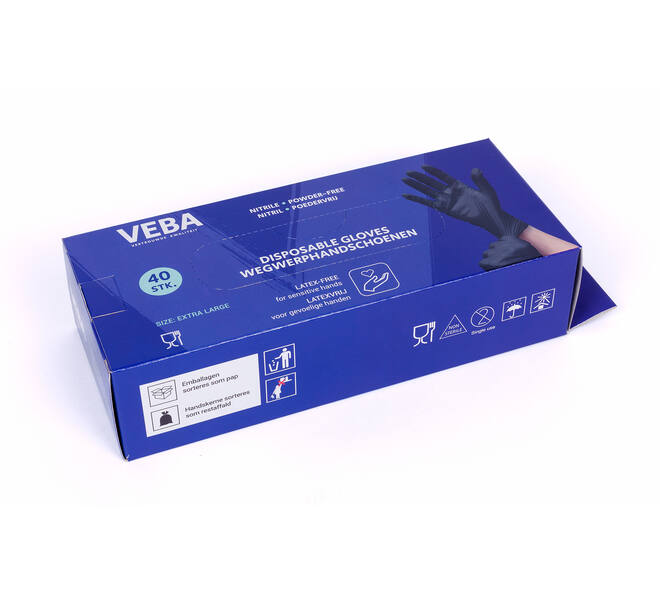 VEBA Handschoen Nitril Poeder& Latexvrij Zwart 40 st XL
