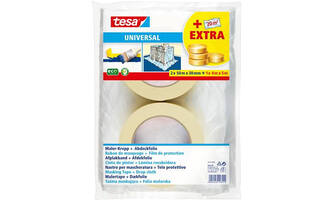 Tesa Afplakband Universal 2 x 50 m x 30 mm + 20 m Afdekfolie