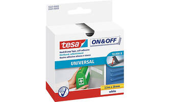 Tesa On&Off Klittenband 2,5M x 20 mm (Kleven) Wit