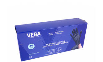 VEBA Handschoen Nitril Poeder& Latexvrij Zwart 40 st XL